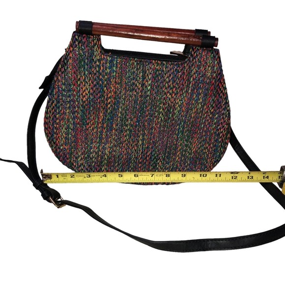 Multicolored Vegan Republic Handbag, Shoulder Purse, Adjustible Strap, Wood Hand - Picture 9 of 9